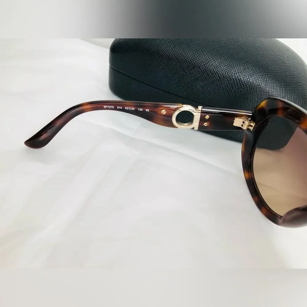Salvatore Ferragamo Tortoise & Gold Sunglasses Case Dust Bag & Cloth Retail $475
